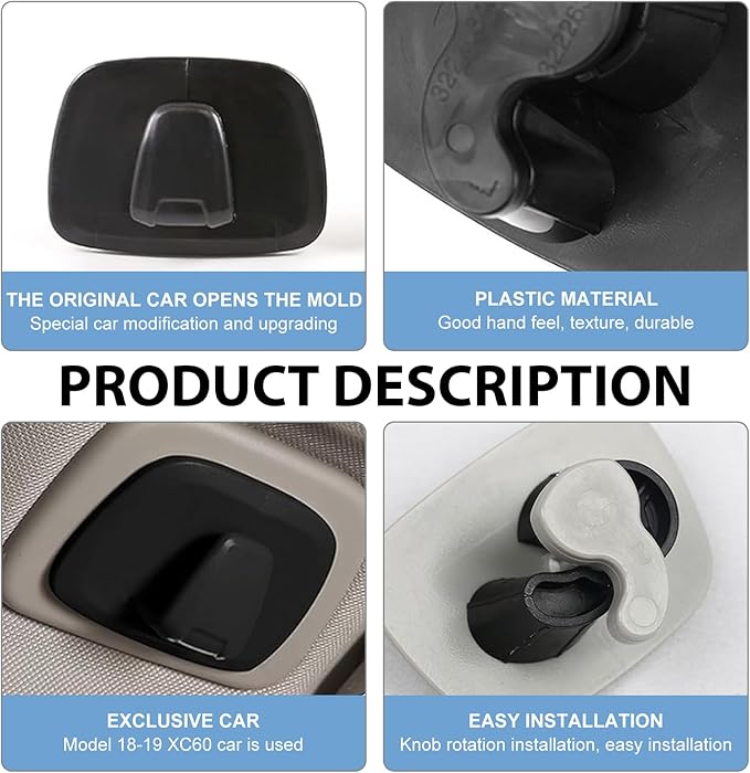 Pack-2 Car Interior Roof Hooks, ABS Plastic Multifunctional Roof Hook for Car, Car Hooks for Hanging Clothes, Bags and Umbrellas, Compatible with Volvo XC40 XC60 XC90 S60 S90 V60 V90 (Black)