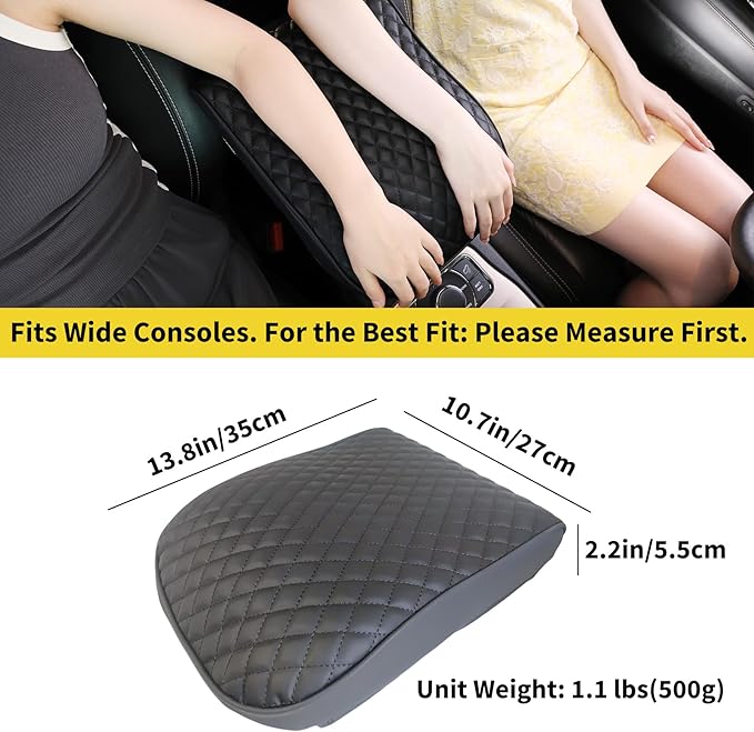 WEIHAO Large Car Arm Rest Cover Pad, 13.8x10.7x2.2 inch Oversize Car Armrest Cushion, Wide Memory Foam Leather Car Center Console Cushion Pad (Black-1PC)
