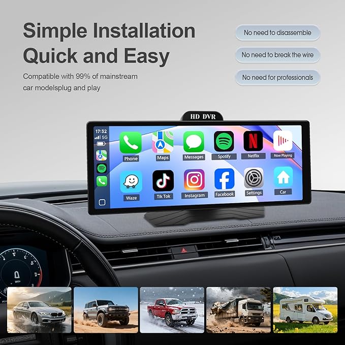 Wireless CarPlay & Android Auto – Effortlessly Connect Your iPhone or Android Device for Seamless Smartphone mirroring, Navigation, and app Control Without Cables.