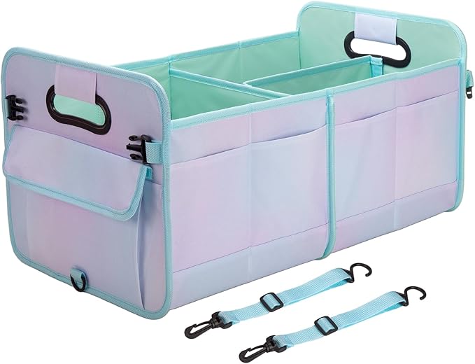 titiyiof Trunk Organizer For Suv&Sedan,Car Organizers&Storage, Waterproof Collapsible & Adjustable Straps,70L Sturdy Car Organization for Car Accessories,Tools,Sundries,2-3Compartment(Colorful Green)