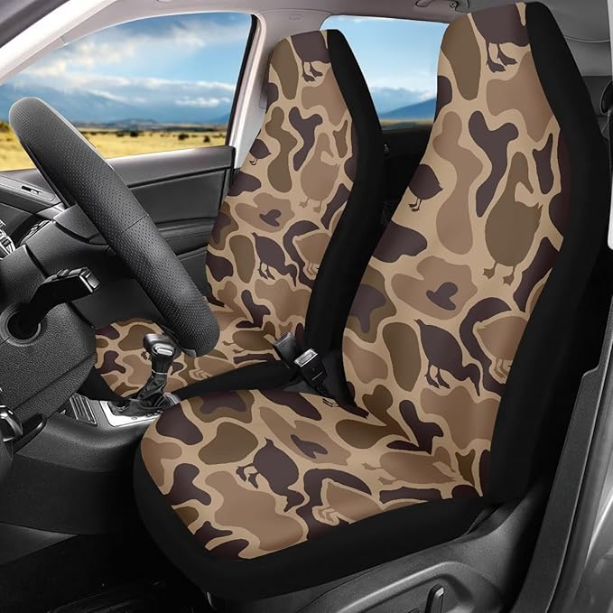 ELEQIN Duck Camo Car Front Seat Cover, 2 Packs Car Seat Protector, Nonslip Cushion Cover for Cars, Trucks & SUVs Auto Interior Decor
