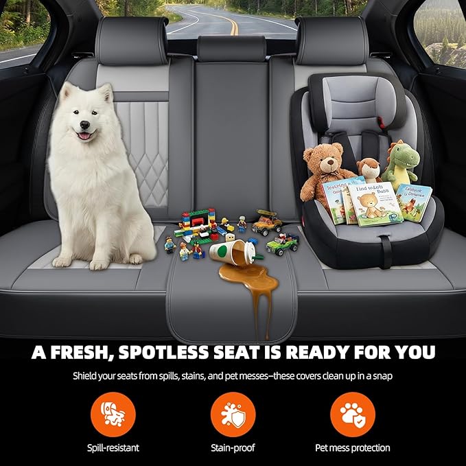 KEYOOG Universal 5-Seater Waterproof Breathable Nappa Leather Car Seat Covers Full Set, Compatible with Toyota Corolla Camry, Lexus LS400, Nissan Rogue, Fit Front Rear Seats Most Sedans SUV- Gray
