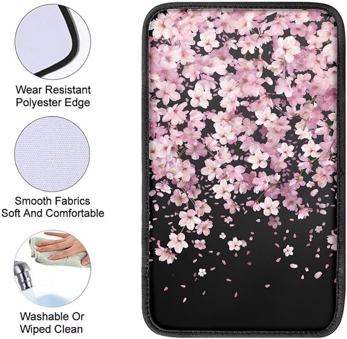 Cherry Blossom Auto Center Console Pad, Universal Car Armrest Seat Box Cover,Car Interior Accessories for Most Vehicle, SUV, Truck