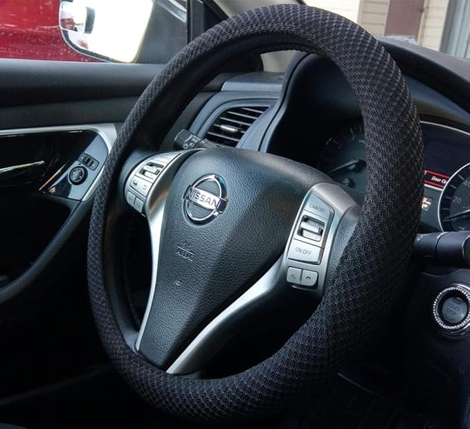 ZHOL Steering Wheel Cover Universal 15 inch Microfiber Breathable Ice Silk Steering Wheel Covers Anti-Slip Car Interior Accessories for Women Men, Warm in Winter and Cool in Summer, Black