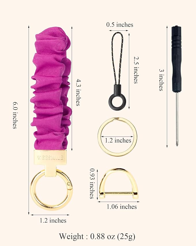 WEESMILE Keychain Wristlet, Stretchy Key Chain for Car Keys with D ring, Cute Scrunchie Wrist Bracelet for Women Men
