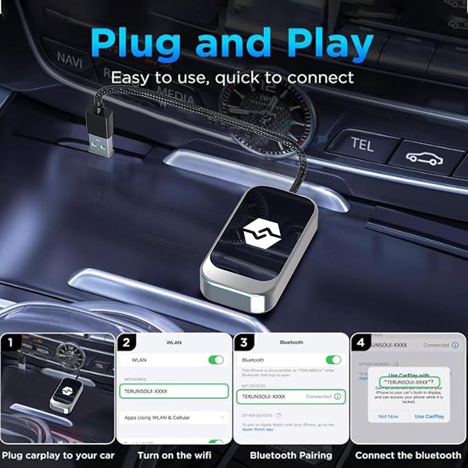 Wireless CarPlay Adapter for Apple iPhone & Android Auto (2024 Upgrade) – Convert Wired to Wireless CarPlay Adapter, Plug & Play, Fast Connection, Stable Performance, iOS 10+ / Android w/USB-C