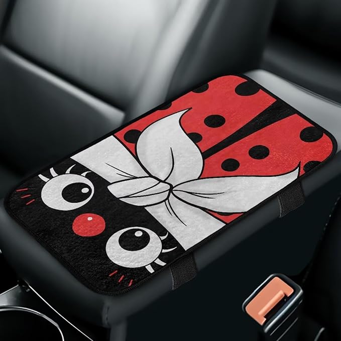 Red Ladybug Auto Center Console Pad Convenient Arm Rest Lid Cushion Anti-Slip Washable Car Armrest Seat Box Cover Accessories Universal Fit Sedans,Cars,Vans,SUV,Truck