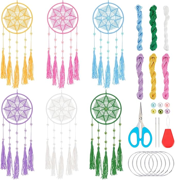 INFUNLY 6 Set Small Dream Catchers Bulk Simple Weaving DIY Mini Dream Catcher Kit Make Your Own Dream Catcher Kit for Adults with Instruction for Bag Pendant Car Mirror Decor Backpack Charm