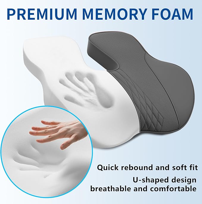 Leather Adult Booster Car Seat Cushion, Effectively Increase Height by 3.96 inch, Dense Memory Foam for Hip Tailbone Coccyx Sciatica Seat Cushion Donut Pillow Seat Cushion for Hemorrhoid (Black)