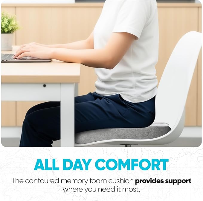FORTEM Seat Cushion, Office Chair Cushion, Desk Chair Memory Foam, Sciatica Coccyx Tailbone Pain Relief, Pressure Relief, Sitting Pad, for Long Gaming & Sitting, Washable Cover, Non Slip