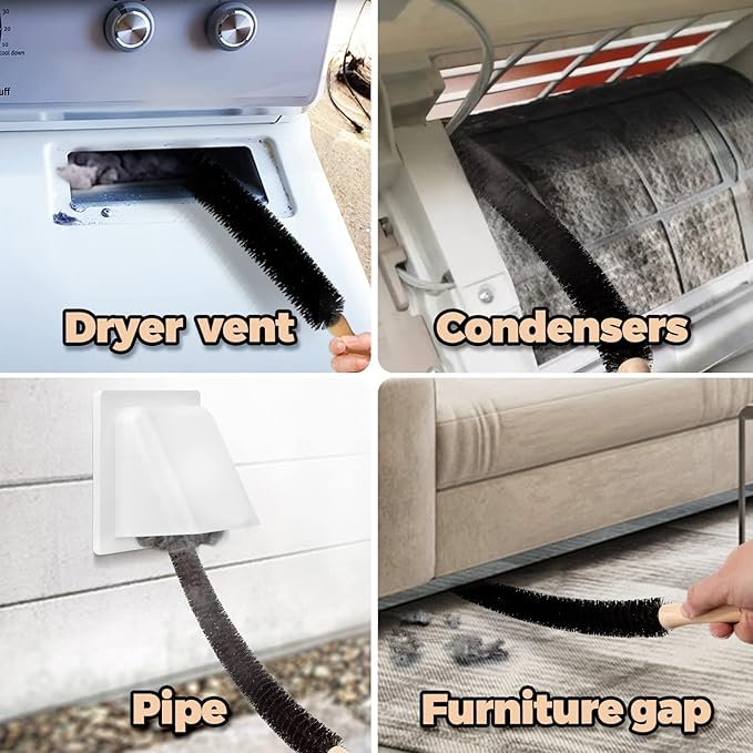 Holikme Dryer Vent Cleaner Kit 2 Pack - Household Cleaning Supplies,Long Flexible Refrigerator Coil Brush Radiator Brush,Dryer Lint Brush Home Essentials for Lint Trap Dust Vacuum Brush