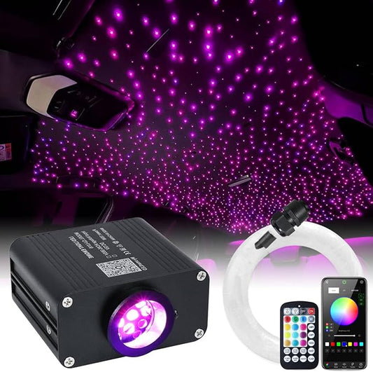 16W Car Home Starlight Headliner Kit, Twinkle & Sound Activate RGBW Fiber Optic Lights with APP & Remote Control, Star Lights for Ceiling Decoration, 550 pcs 13.1ft