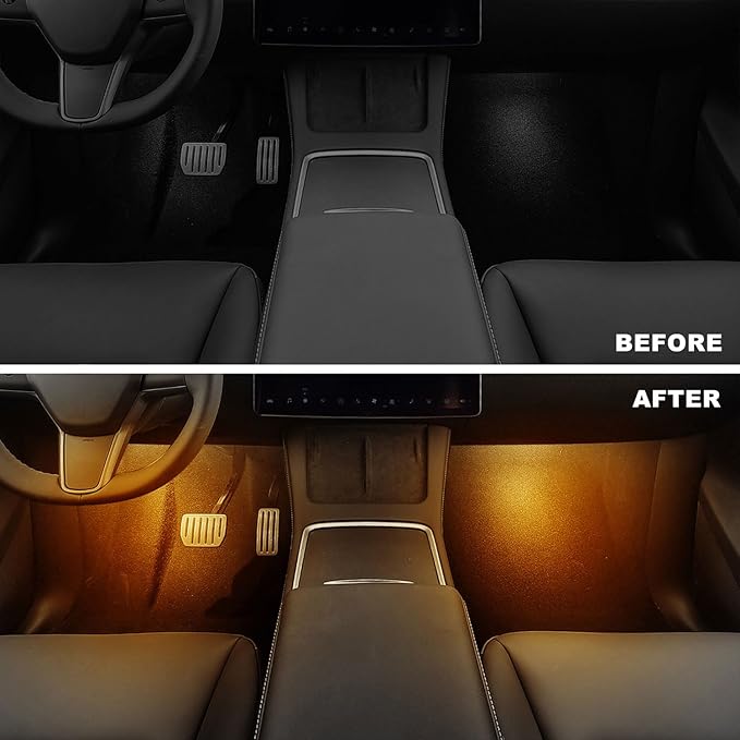 4 Pcs Interior LED Lights Bulbs Kit Compatible with Tesla Model 3, Y, X, S, Super Bright Replacement Light Bulbs for Footwell, Door Puddle, Trunk, Frunk - for Tesla Accessories (Yellow)