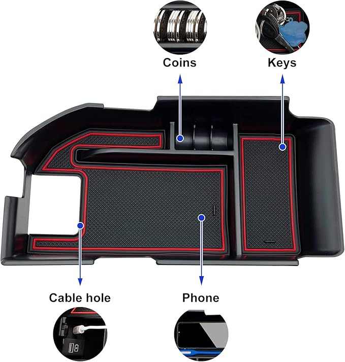 Compatible with Camry XLE/XSE 2018-2023 Center Console Organizer Tray Accessories, Fit Dual USB Ports (Red)