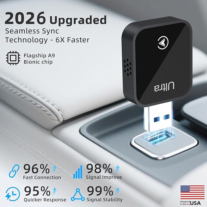 Mini Wireless Carplay Adapter for iPhone - Carplay Wireless Adapter Car Play Bluetooth, Compatible with iPhone iOS 10+, [One-Touch Phone Switching] Black