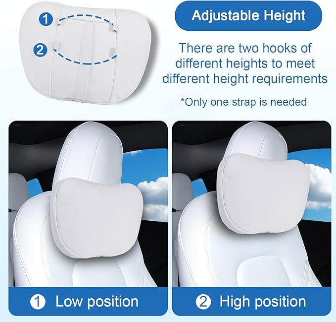 2 Pack Car Headrest Neck Pillow Fits for Tesla Model 3 Model Y S X & Cybertruck Accessories,Car Seat Pillow Head Neck Rest Cushion(Upgrade White)