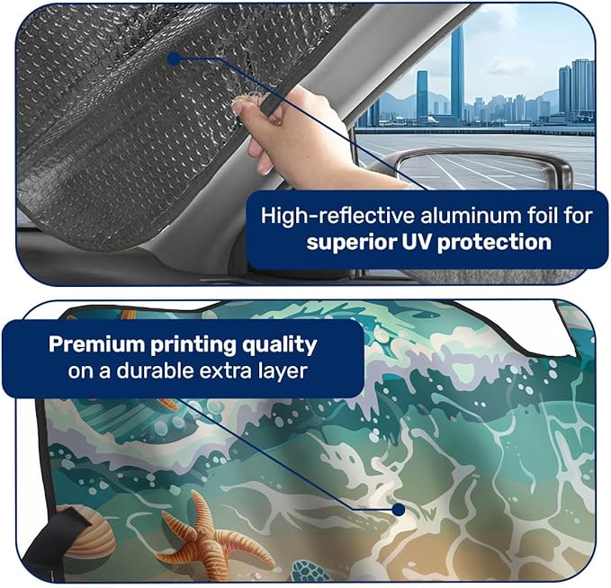 GENANY Turtle Windshield Sun Shade for Car SUV Truck (55x30 Inches), Sun Shade Windshield, Shades for Front Windows, Sunshade for Car Windshield, Protector Blocks UV