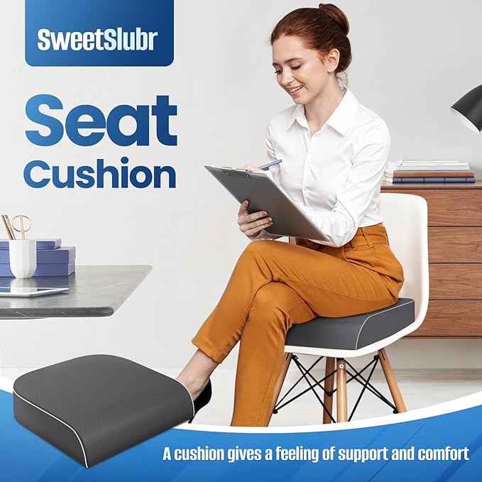 Seat Cushion for Tailbone Pain Relief, Office Chair Cushion, Memory Foam Large Chair Cushion with Non-Slip Cover for Soft Support at Office Chair, Car Seat, Airplane Grey/Large