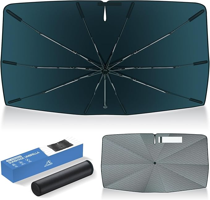 Autorder Windshield Sun Shade Umbrella for 2020-2025 Kia Telluride Accessories,Upgraded Ice Crystal Material,Easy Setup Umbrella Sunshade for Car Windshield,100% Sun Blocking