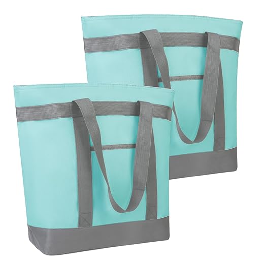 CIVJET 2Pk Insulated Reusable Tote Bag for Grocery Shopping for Women/Men, Pizza/Food Delivery Bag to Keep Food Cold/Hot for Professional Catering, Cooler bags for Travel/Beach/Picnic, Green
