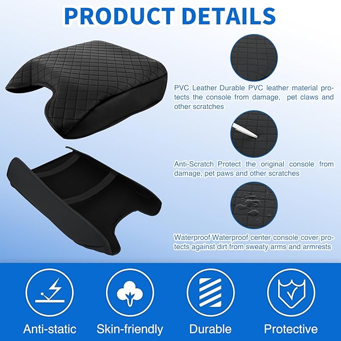 Nilight Center Console Cover Compatible with 2015-2020 Ford F150 2017-2022 F250 F350 F450 PVC Leather Armrest Cover for Car Middle Center Console Pad Car Armrest Box Cover(Bucket Seat Only) -Black