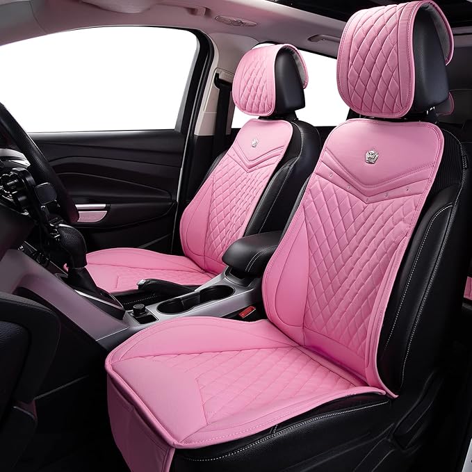Flying Banner car seat Covers seat Cushions Luxe Fit Faux Leather Easy Installation Vehicles Non Slip Premium (Solid Pink, Full Set)