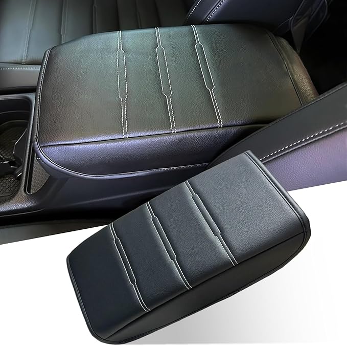 For Honda CRV 2026 2025 2024 2023 Center Console Cover - Vegan Leather Soft Armrest Protector for Honda CR-V LX EX Sport Hybrid EX-L Sport Touring Hybrid Accessories 2023-2025 2026 (Gray Stitches)