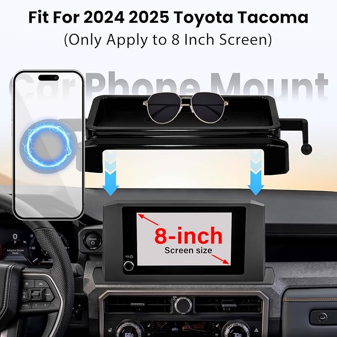 Car Phone Holder for Toyota Tacoma 2024 2025 With Center Console Organizer-for MagSafe Magnetic Cell Phone Mount for Tacoma Accessories 8 inch Touchscreen - Strong Magnets for iPhone (NOT FIT 14 inch)