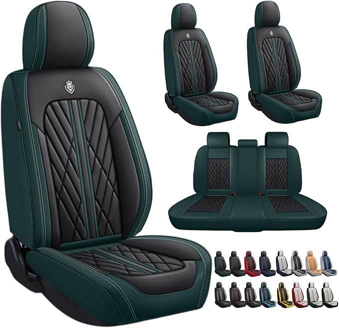 Premium Nappa Leatherette Car Seat Cover Set Custom Fit for Honda CR-V CRV 2000-2023 2024 2025 2026 Water-Proof Breathable Faux Leather Seat Cushion Protectors (Full Set 5 Seats,Black Green)