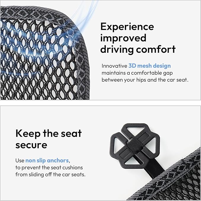 carrotez 2 Pack Double Breathable 3D Air Mesh Cool Seat Cushion Pad for Cars Seats, Home Office Chairs, Wheelchairs, 17.75" x 17.75" - Black