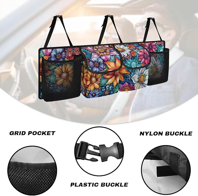 Car Trunk Hanging Organizer with with Adjustable Straps, Mandala Flower Car Trunk Organizer Storage, It Easy to Find Things, Make the Trunk of Your Car Look Neat and Tidy