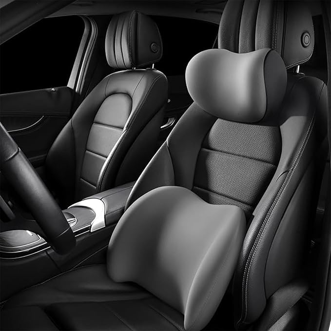 Car Back Support Neck Pillow for Subaru Crosstrek 2012-2025, Comfortable Soft Car Seat Headrest Neck Rest Cushion Lumbar Support Pillow with Adjustable Strap, Gray