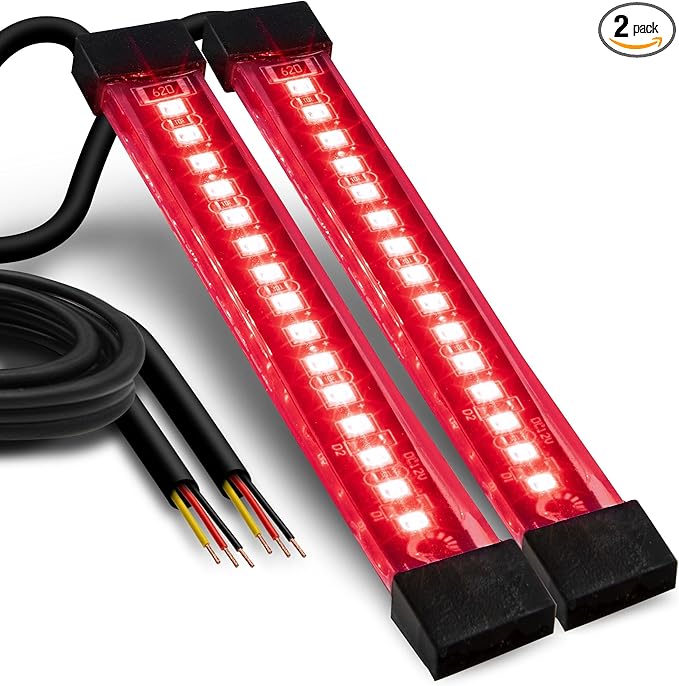 TRUE MODS 2pc 5" Red LED Motorcycle Turn Signal & Brake Tail Light Strip Kit [Waterproof] [Single Row] [50% Running] [100% Brake/Blinker] Self Adhesive Surface Mount Flexible Lamp for Dirt Bike ATV