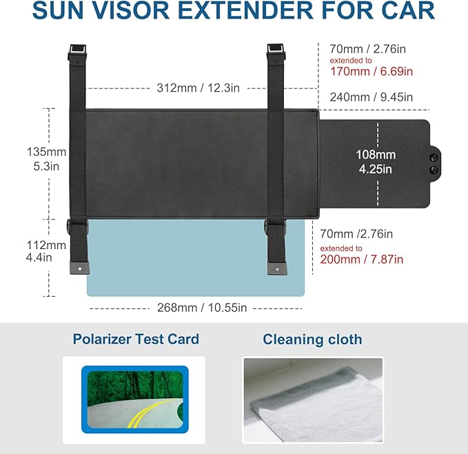 Veharvim Polarized Sun Visor Extender, Upgraded UV400 Car Sun Visor Extension with PC Lens and Side Sunshade,Anti-Glare Visor for Safe Driving,UV-Filtering (No Zipper, Driver Side+Passenger Side)