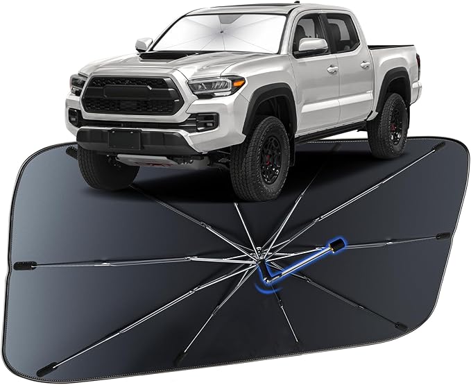 Windshield Sun Shade for Toyota Tacoma 2016-2024, Umbrella Car Shades with 360°Rotating Shaft, Foldable Front Window Sunshade for UV & Heat Protection