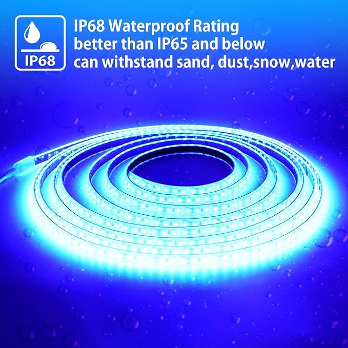 YM E-Bright Blue Led Strip Lights 16.4Ft for Bedroom Home Kitchen Boat Marine Indoor Outdoor IP68 Waterproof 5Meter 600SMD Upgrade Solid Silicone DC12V (No Power Adapter)