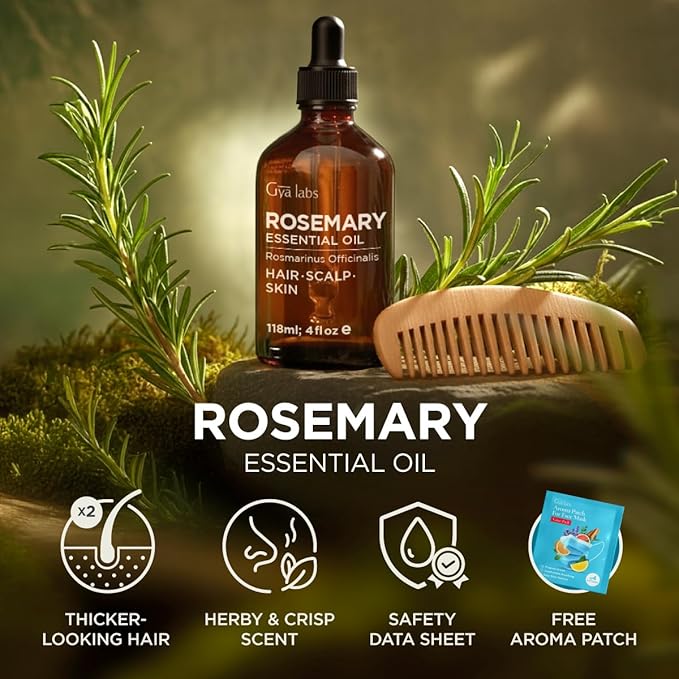 100% Pure Rosemary Essential Oil - 4 Fl Oz - Rosemary Oil for Hair, Skin, Diffuser, Aromatherapy & DIY Candle Making Scent