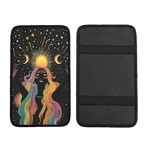Woman Moonlight Car Auto Armrest Cushion Cover Accessories Center Console Seat Box Pad Protector Universal Decoration for Most Vehicle SUV Truck