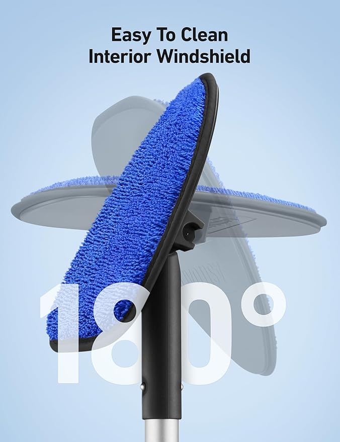 AstroAI Windshield Cleaner Tool, Car Window Cleaner with 4 Upgraded Microfiber Pads, 1 Spray Bottle, 180° Rotatable and Extendable Handle, Effortless Installation