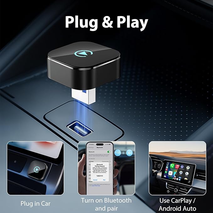 Sunweyer S40 Super Mini CarPlay Adapter Wireless Android Car Kit - for Vehicles with Factory Wired CarPlay, Auto Connect Wireless Adapter