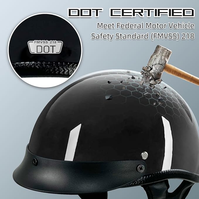 Adult Unisex Black Half Motorcycle Helmet, DOT Approved, for Chopper Moped Scooter Motorbike Electric