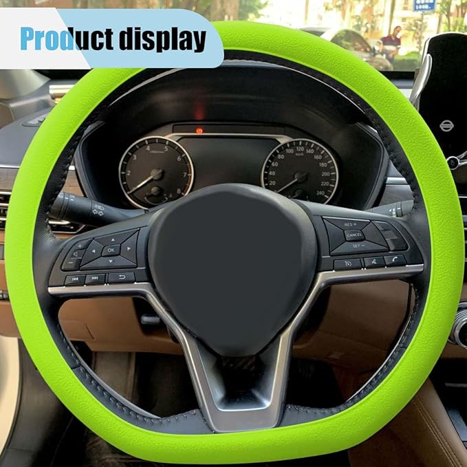 3PCS Silicone Car Steering Wheel Cover Set - Includes Car Handbrake Cover & Gear Shift Cover & Anti-Slip Steering Wheel Protector, Universal Auto Interior Decoration for Most Cars (Green)