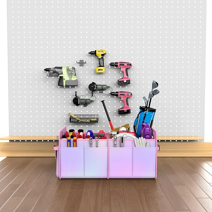 titiyiof Trunk Organizer For Suv&Sedan,Car Organizers & Storage, Waterproof Collapsible & Adjustable Straps,70L Sturdy Car Organization for Car Accessories,Tools,Sundries,2-3Compartment(Colorful Pink)