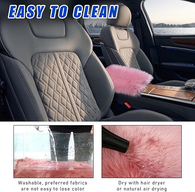 Furry Car Center Console Cover, 11.8"×7.9" Sheepskin Wool Armrest Box Cushion Pad, Comfort Soft Auto Center Console Protector, Interior Decor Accessories for Most Vehicles (Pink)