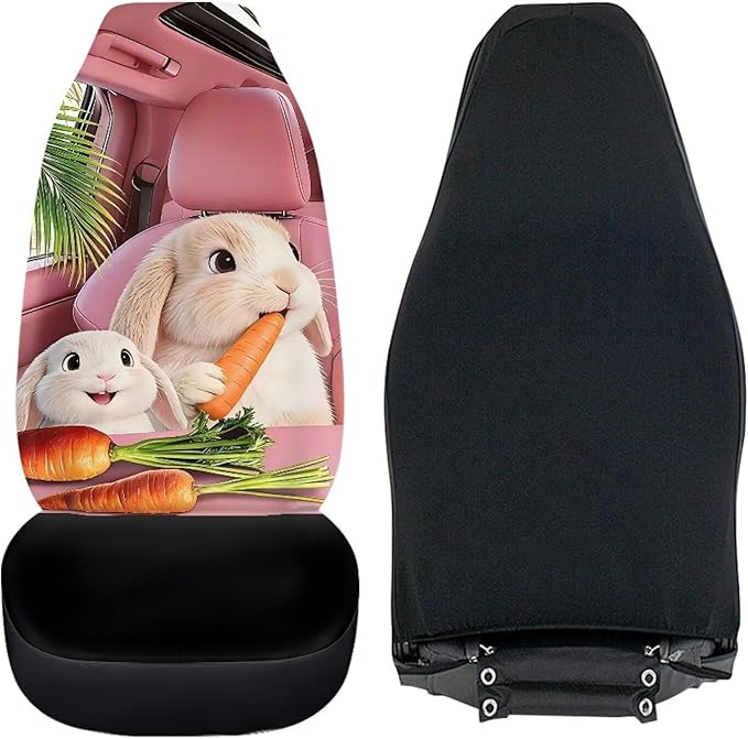 Cute Car Seat Covers Breathable Car Seat Covers for Front Seats Rabbit Removable Automotive Accessories Anti-Slip Back Fabric Compatible with Most Cars,SUV,Sedan