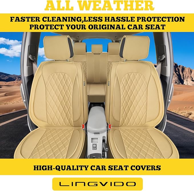 LINGVIDO Car Seat Covers for Front Seats (2 Seats) - Premium Perforated Nappa Leather,Waterproof Shield, Omni-Adapt Fit for SUVs Sedans, Ideal for Rideshare & Pets