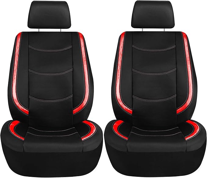 FH Group Full Set Faux Leather Car Seat Covers - Universal Fit, Low Back Front Seat Covers, Airbag Compatible, Split Bench Rear, Seat Cover for SUV, Sedan, Red