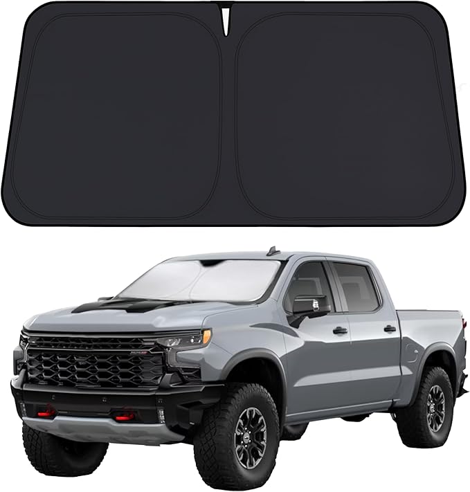 EcoNour Windshield Sunshade Compatible for Chevrolet Silverado 1500 2019-2024 2025 2026, Sun Visor for Front Windshield & Window Sun Shade Cover, UV Heat Blocker & Protector, Car Accessories
