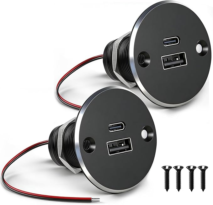 12V USB Outlet All-Aluminum QC 3.0 USB-A & USB-C PD3.0 Dual High-Speed Charger Socket, Recessed Mount Type-A Type-C Port for Camper Van Trailer RV Boat Truck (Big Version*2)