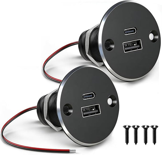 12V USB Outlet All-Aluminum QC 3.0 USB-A & USB-C PD3.0 Dual High-Speed Charger Socket, Recessed Mount Type-A Type-C Port for Camper Van Trailer RV Boat Truck (Big Version*2)